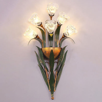 Contemporary Creative Tulip Frosted Glass Shade Iron Frame 6-Light Wall Sconce Lamp For Living Room