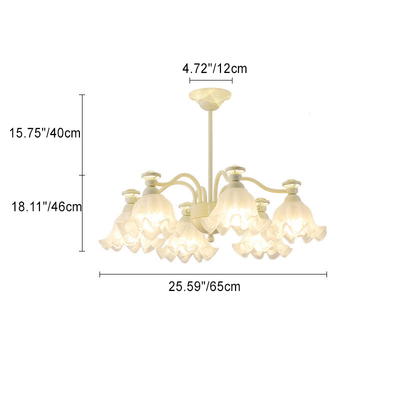 Traditional French Iron Glass Flower 4/6/8 Light Chandelier For Living Room