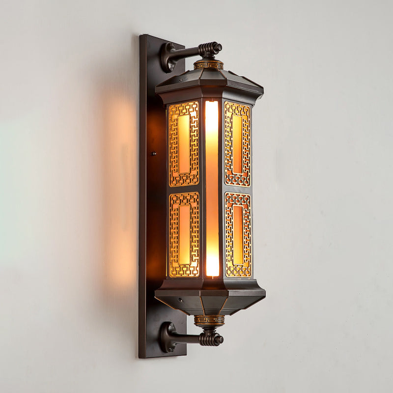 Traditional Chinese Waterproof Aluminum Glass Cylinder 1/2 Light Wall Sconce Lamp For Outdoor Patio