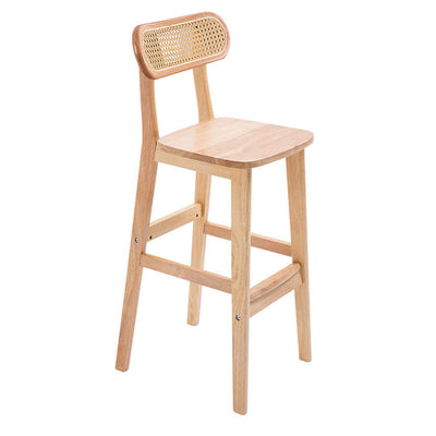 Modern Minimalist PU Leather Rattan Upholstered Rubberwood Counter Stool Open Back Footrest For Kitchen