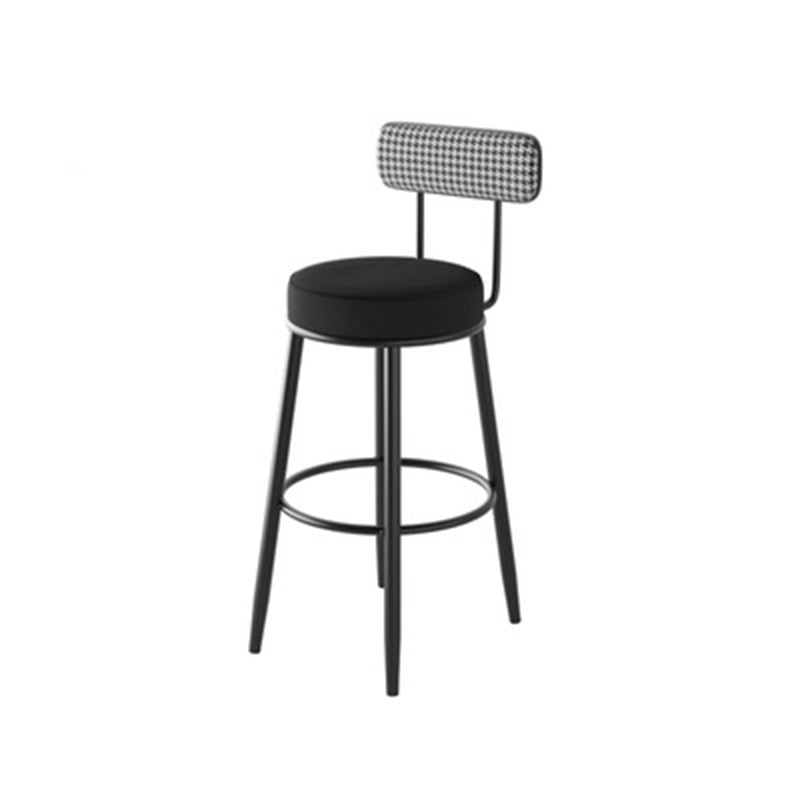 Contemporary Nordic Round Cotton Linen Upholstered Bar Stool Backrest Footrest For Dining Room