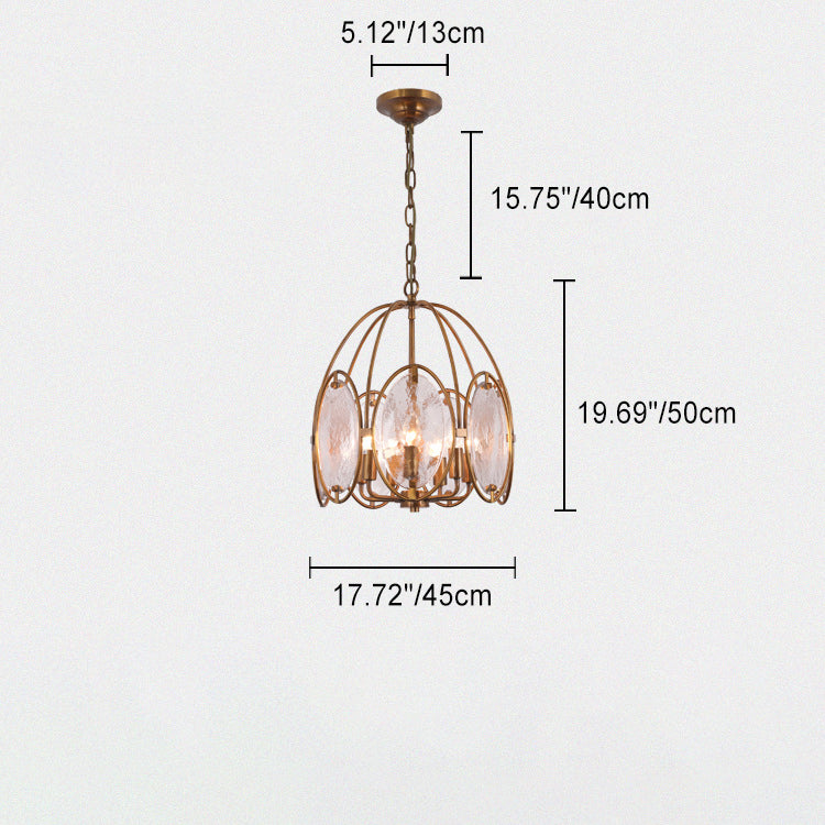 Traditional European Birdcage Dome Copper Glass 5/7 Light Chandelier For Bedroom