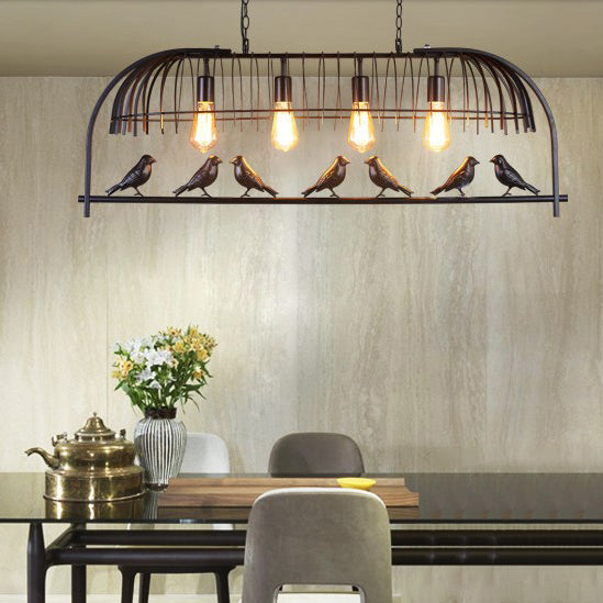 Contemporary Retro Bird Cage Iron 4-Light Chandelier For Dining Room