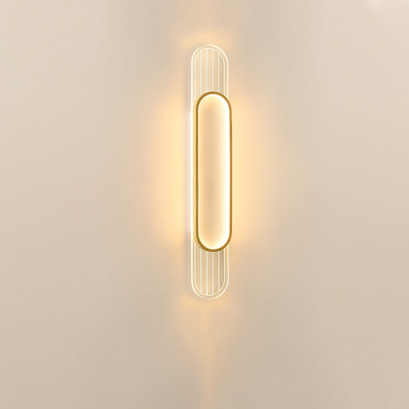 Modern Simplicity Imitation Wood Grain Edging Acrylic Grille Ellipse Shade LED Wall Sconce Lamp For Living Room