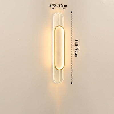 Modern Simplicity Imitation Wood Grain Edging Acrylic Grille Ellipse Shade LED Wall Sconce Lamp For Living Room