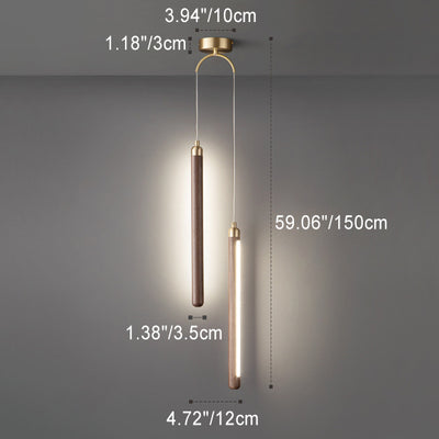 Modern Minimalist Linear Wood Copper Acrylic LED Pendant Light For Bedroom