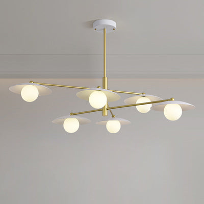 Modern Minimalist Round Flying Saucer Orb Branch Iron Glass 4/6/8 Light Chandelier For Living Room