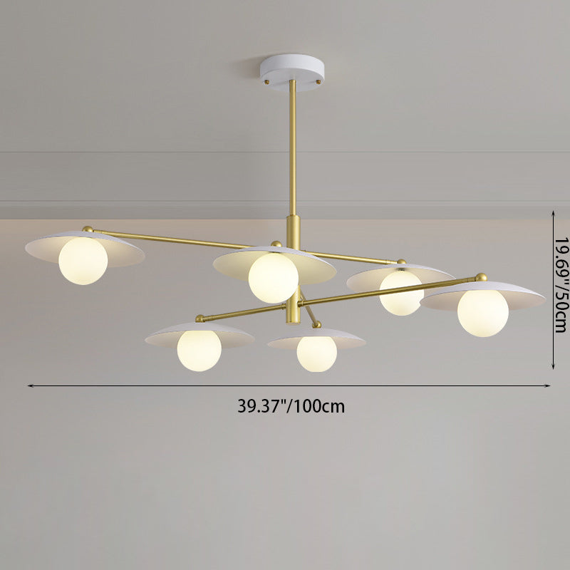 Modern Minimalist Round Flying Saucer Orb Branch Iron Glass 4/6/8 Light Chandelier For Living Room