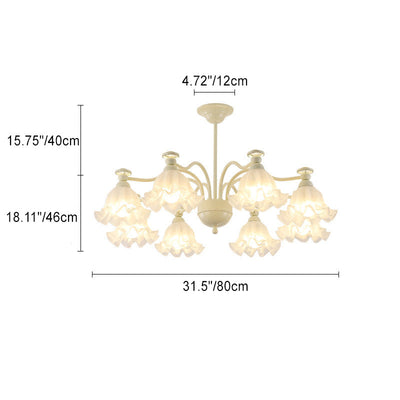 Traditional French Branch Floral Glass Iron 6/8 Light Chandelier For Bedroom