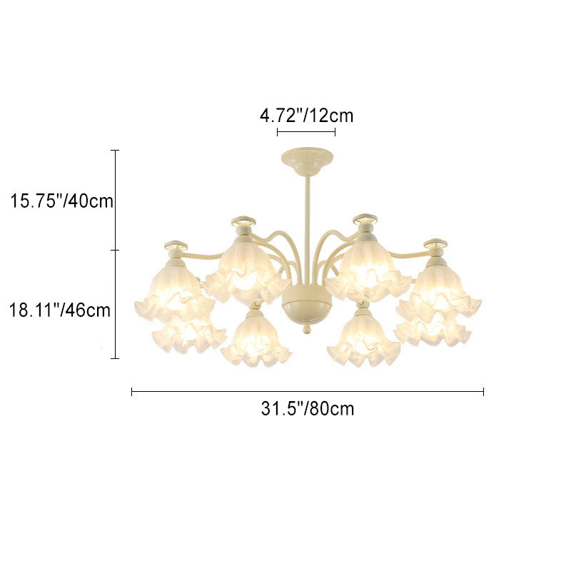 Traditional French Branch Floral Glass Iron 6/8 Light Chandelier For Bedroom