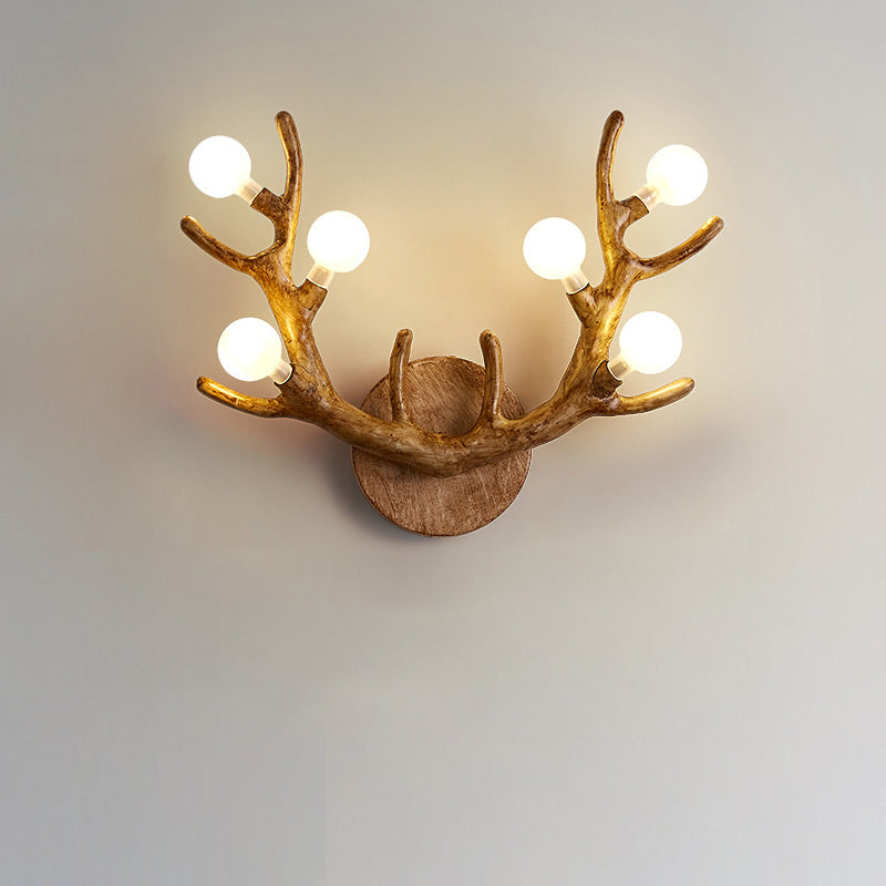 Contemporary Creative Resin Antler Branch Glass Shade 6-Light Wall Sconce Lamp For Bedroom