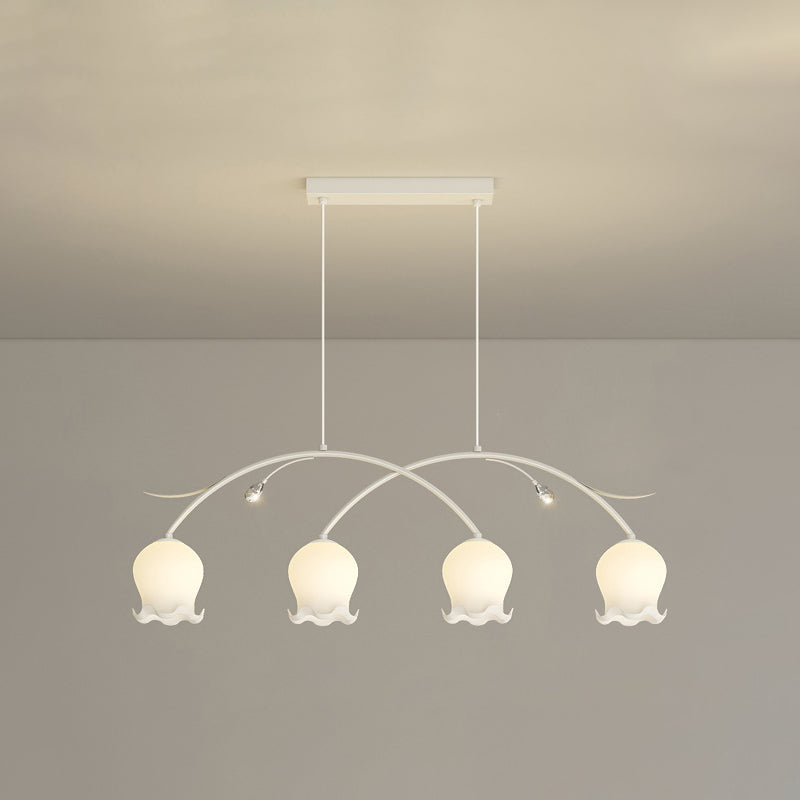 Contemporary Simplicity Flower Glass Shade Arc Iron Strip 3/4-Light Island Light Chandelier For Bedroom