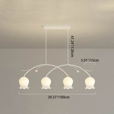 Contemporary Simplicity Flower Glass Shade Arc Iron Strip 3/4-Light Island Light Chandelier For Bedroom