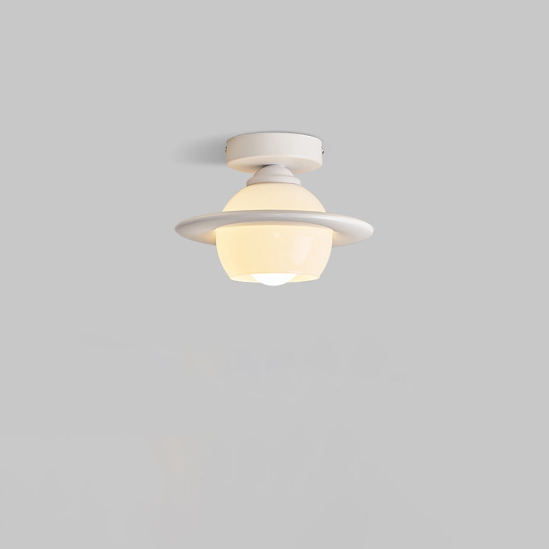 Contemporary Nordic Macaron Cream PE Round Shade Iron LED Semi-Flush Mount Ceiling Light For Living Room