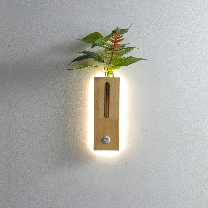 Modern Rubber Wood Rectangular Plants LED Wall Sconce Lamp