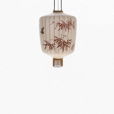 Traditional Chinese Bamboo Pattern Fabric Lantern Shade 1-Light Pendant Light For Dining Room