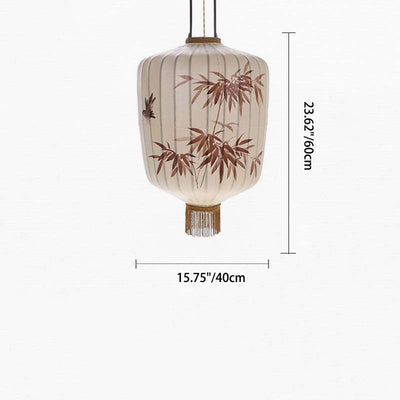 Traditional Chinese Bamboo Pattern Fabric Lantern Shade 1-Light Pendant Light For Dining Room