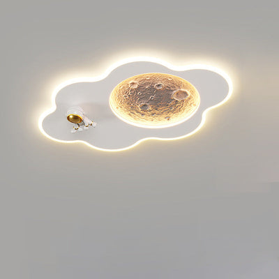 Contemporary Creative Resin Moon Astronaut Acrylic Cloud Shape LED Kids Flush Mount Ceiling Light For Living Room