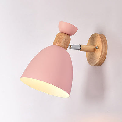 Modern Minimalist Round Horn Aluminum Wood 1-Light Wall Sconce Lamp For Bedroom