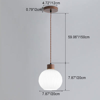 Traditional Japanese Walnut Glass Ball Round Bottle Ribbed 1-Light Pendant Light For Dining Room