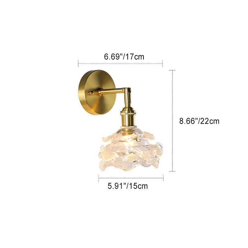 Traditional French Flower Cylinder Ball Copper Glass 1-Light Wall Sconce Lamp For Bedside