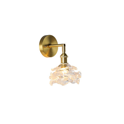 Traditional French Flower Cylinder Ball Copper Glass 1-Light Wall Sconce Lamp For Bedside