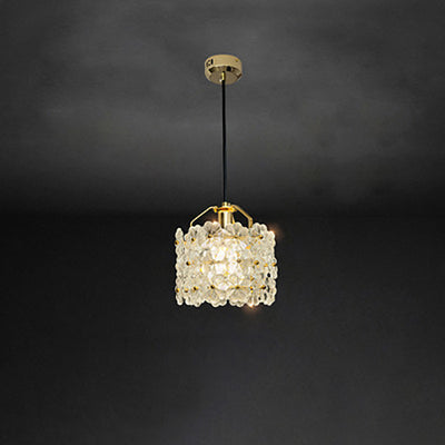 Traditional French Flower Petal Round Crystal Hardware 1-Light Pendant Light For Bedroom