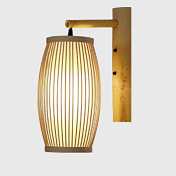 Traditional Chinese Weaving Bamboo Cage Shape 1-Light Wall Sconce Lamp For Living Room