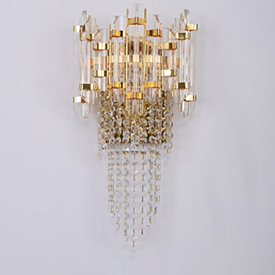 Modern Luxury Gold Stainless Steel Crystal Tassel 2-Light Wall Sconce Lamp For Living Room