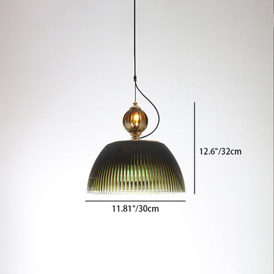 Contemporary Nordic Ribbed Glass Bowl-Shaped 2-Light Pendant Light For Living Room