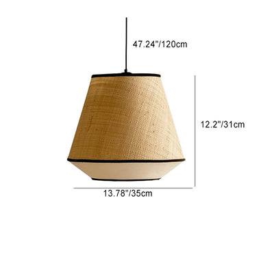 Traditional Japanese Cylinder Conic Trapezoidal Iron Fabric 1-Light Pendant Light For Dining Room