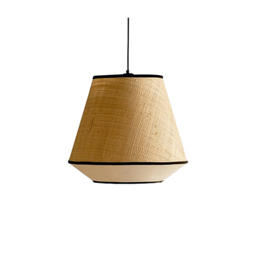 Traditional Japanese Cylinder Conic Trapezoidal Iron Fabric 1-Light Pendant Light For Dining Room