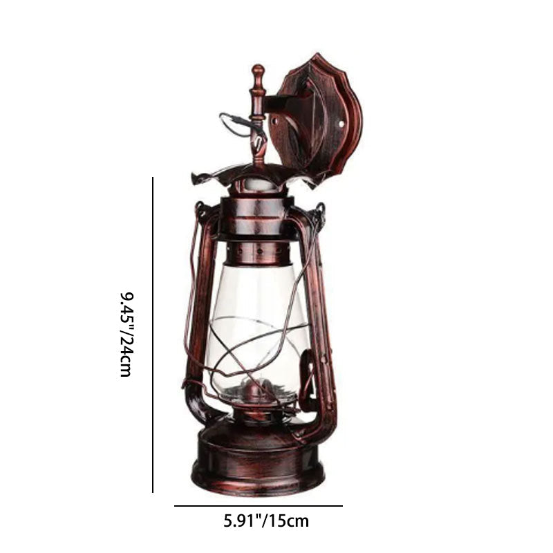 Traditional Vintage Iron Glass Cylinder Kerosene Lantern Mermaid 1-Light Wall Sconce Lamp For Hallway