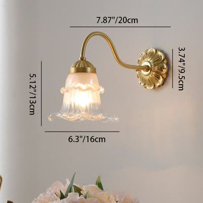 Traditional French Glass Flower Copper 1-Light Wall Sconce Lamp For Living Room