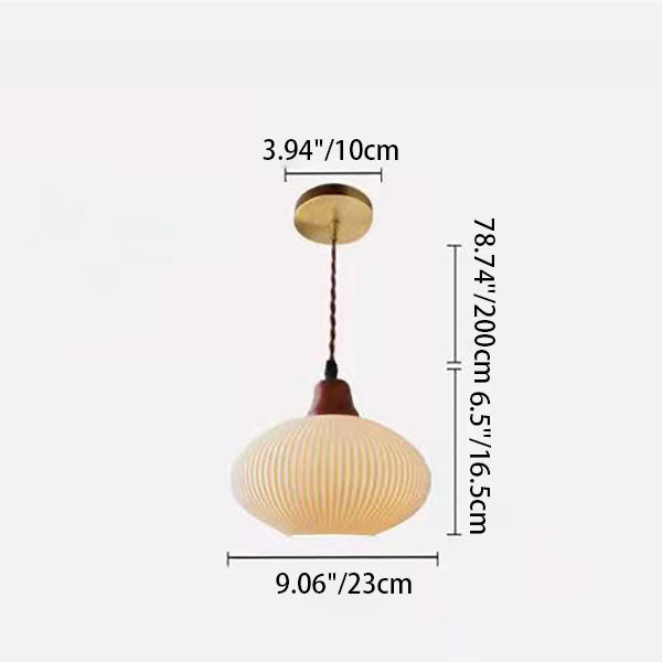 Contemporary Retro Pleated Ceramic Lantern Shade 1-Light Pendant Light For Living Room