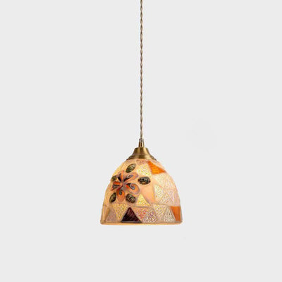 Traditional Tiffany Shell Decor Stained Glass Semicircle 1-Light Pendant Light For Bedroom