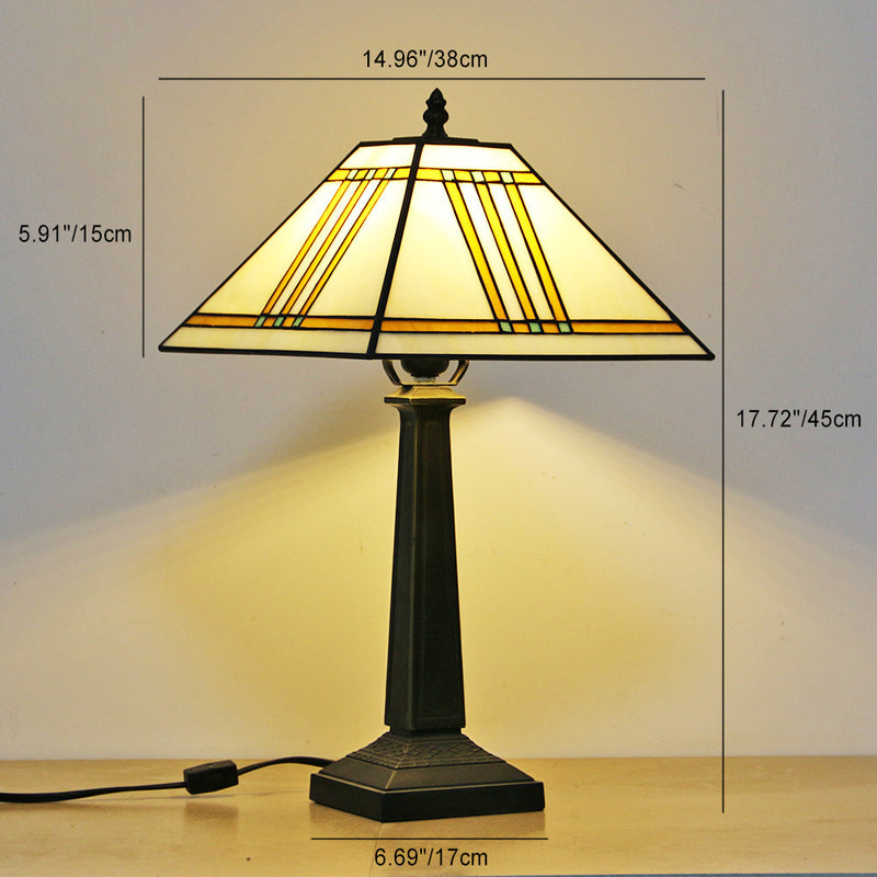 Traditional Tiffany Conic Diamond Deer Alloy Glass 1-Light Table Lamp For Study