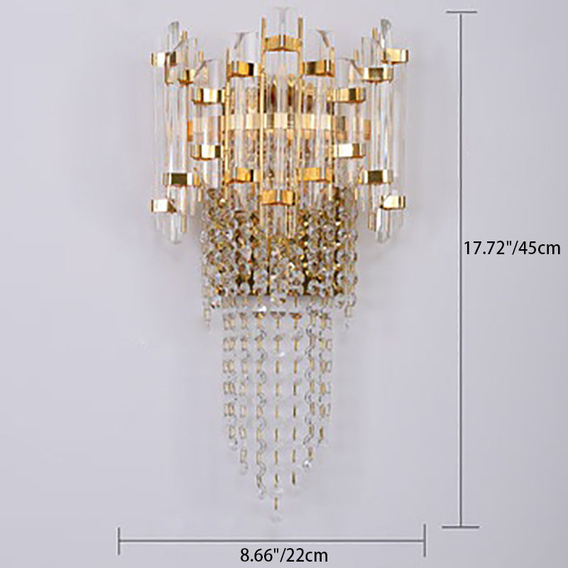 Modern Luxury Gold Stainless Steel Crystal Tassel 2-Light Wall Sconce Lamp For Living Room