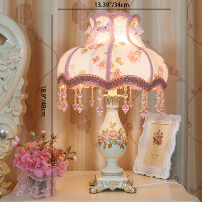 Traditional European Vase Palace Resin Fabric 1-Light Table Lamp For Bedroom