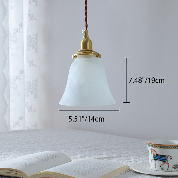 Traditional French Frosted Glass Flower Shape Copper 1-Light Pendant Light For Dining Room