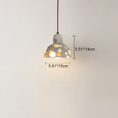 Modern Minimalist Round Hemisphere Cement Solid Wood 1-Light Pendant Light For Bedroom