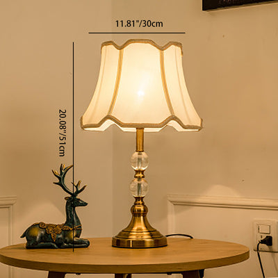 Lampe de table à 1 lumière en tissu cristal de fer trapézoïdal rond de luxe moderne pour chambre à coucher 