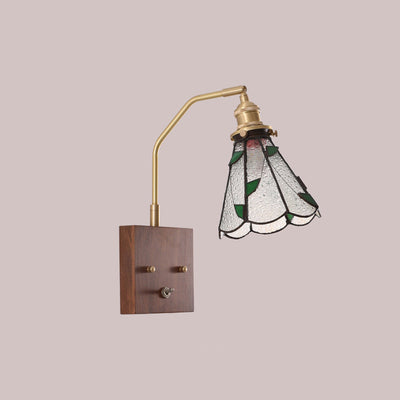 Contemporary Retro Square Cone All Copper Wood Glass 1-Light Wall Sconce Lamp For Living Room