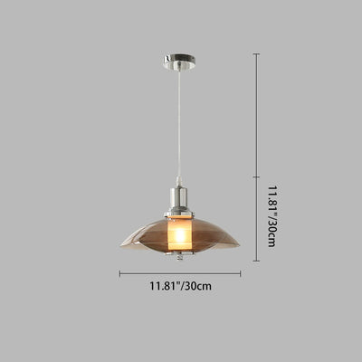 Contemporary Nordic Amber Glass Disc Iron 1-Light Pendant Light For Living Room