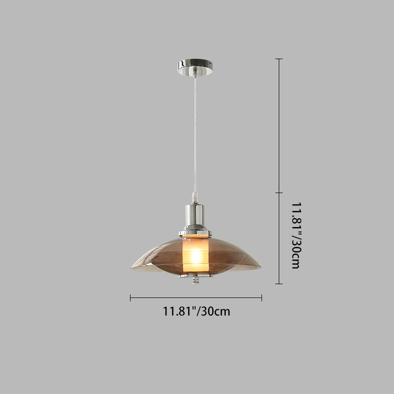 Contemporary Nordic Amber Glass Disc Iron 1-Light Pendant Light For Living Room