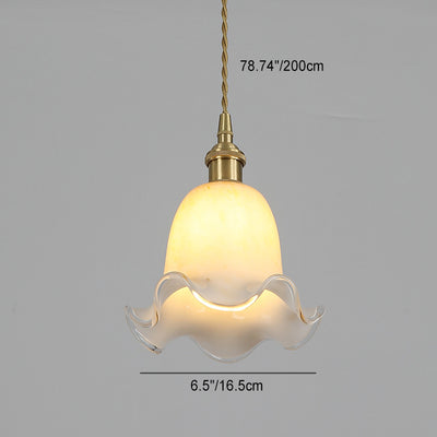 Modern Minimalist Flower Shaped All Brass Glass 1-Light Pendant Light For Bedroom