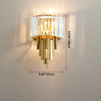 Contemporary Luxury Metal Hardware Crystal Cylinder Strip Rhombic 2-Light Wall Sconce Lamp For Living Room