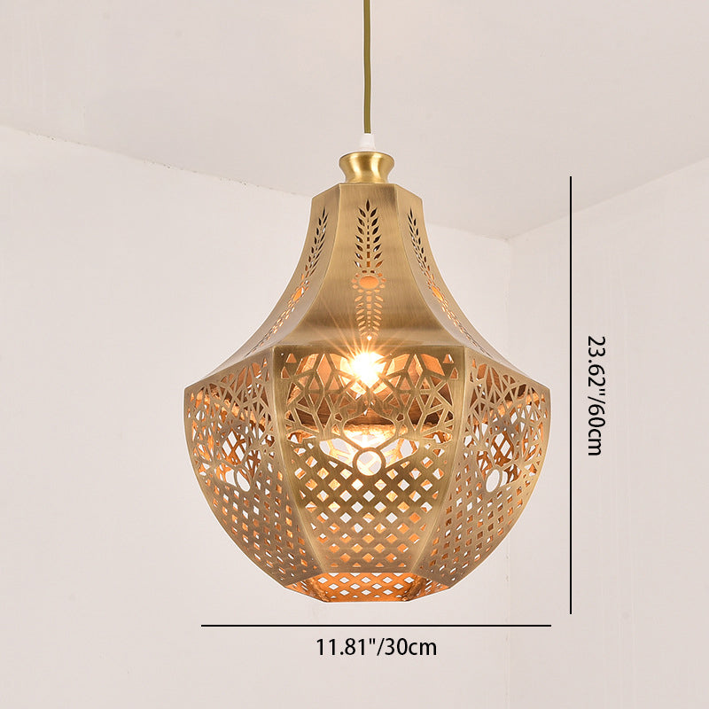 Modern Luxury Hexagonal Copper 1-Light Pendant Light For Dining Room