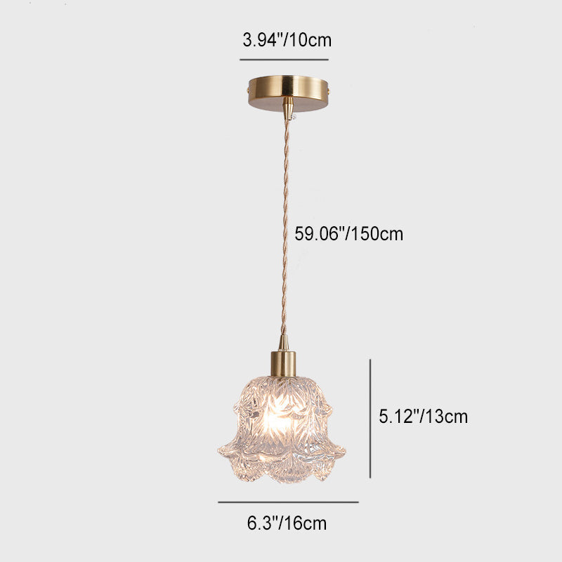 Contemporary Luxury Brass Flower Glass Shade 1-Light Pendant Light For Living Room