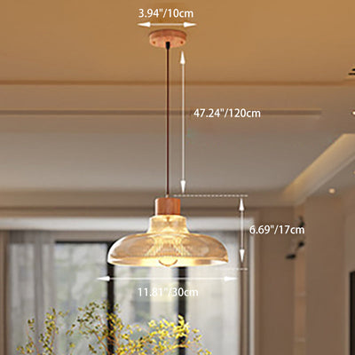 Contemporary Retro Wood Vertical Glass Round Shade 1-Light Pendant Light For Living Room